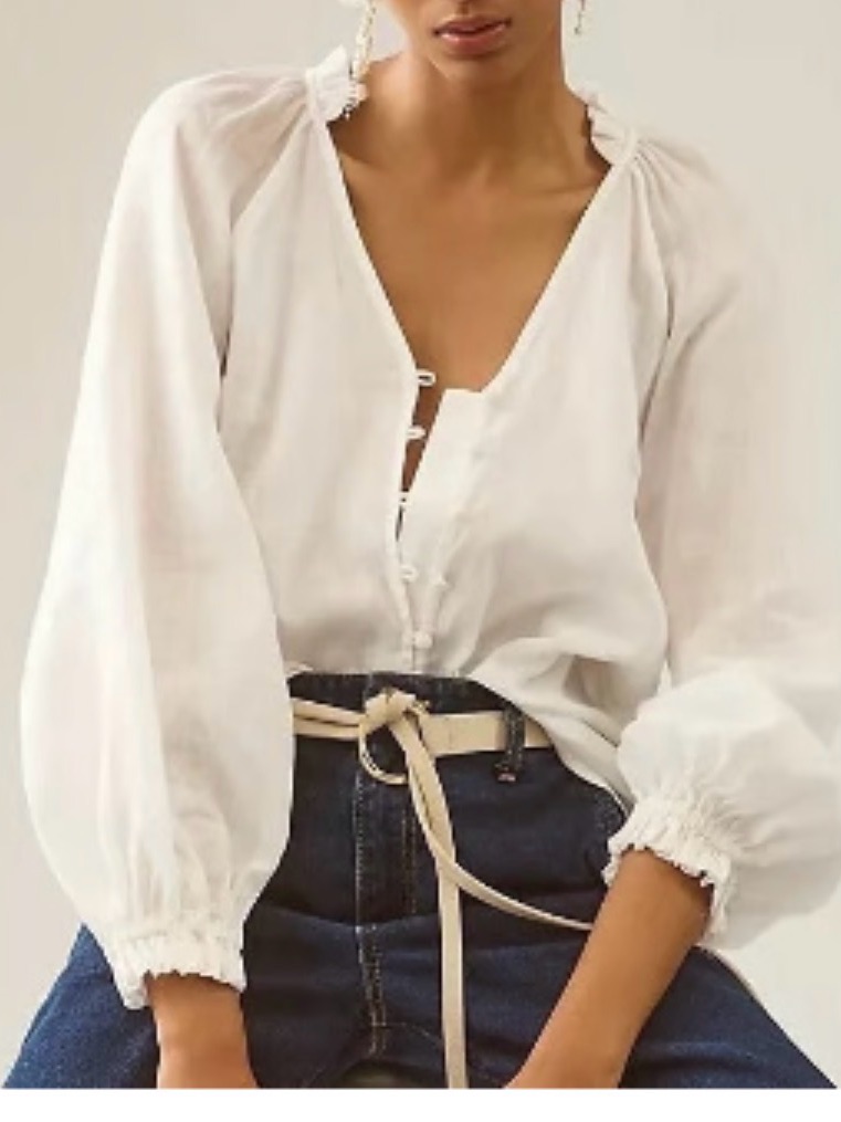 Anthropologie Audie White Linen Blouse